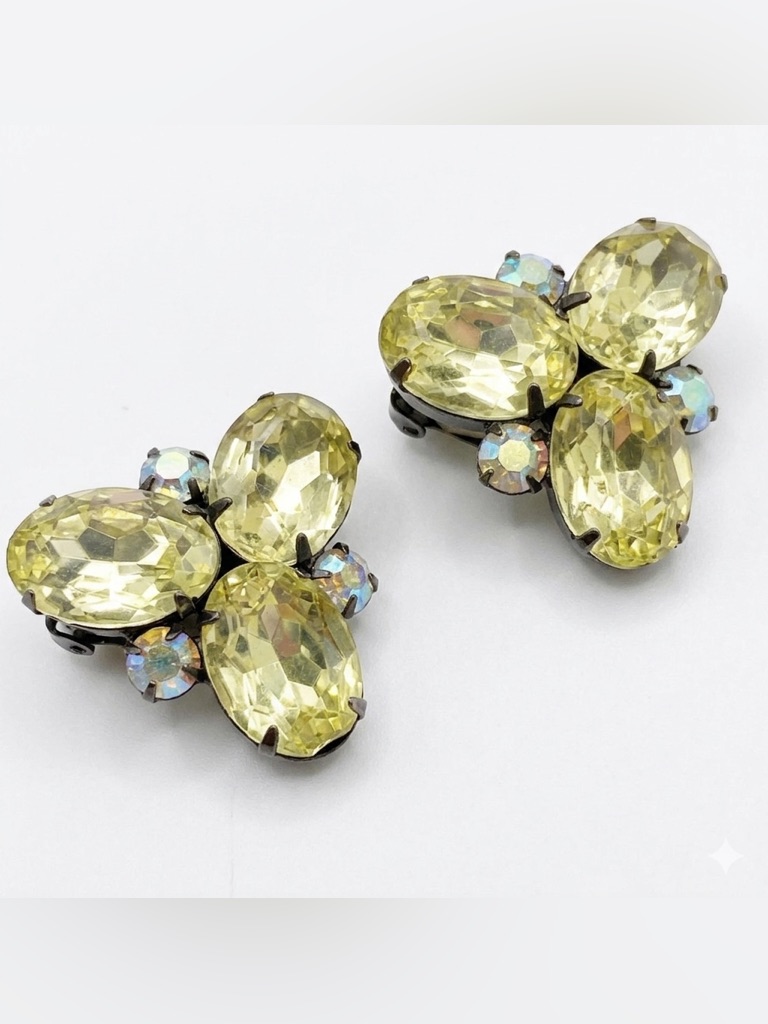 Thelma Deutsch Vintage Crystal Cluster Clip-On Earrings